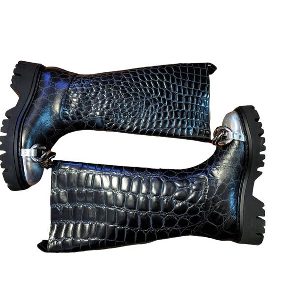 No. 21 Croc embossed black platform knee boots size US 9 EUR 39 - Picture 4 of 6